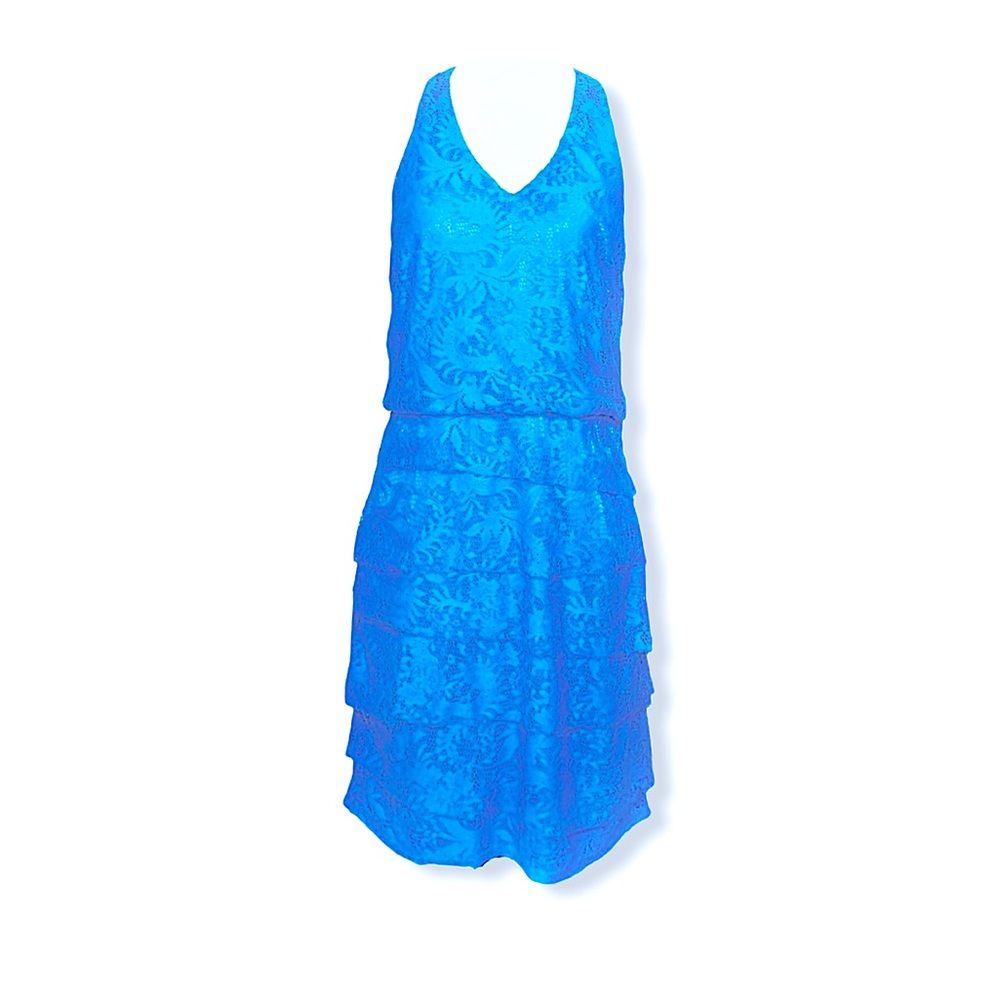 Laundry by Shelli Segal Blue Lace Tier Mini Dress
